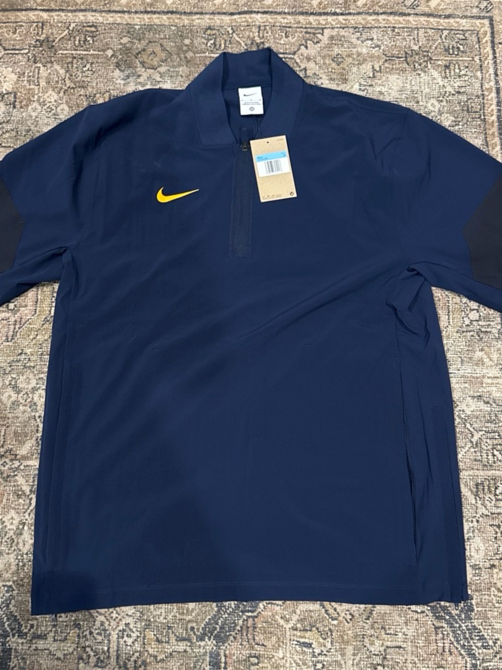 Nike Men's Navy Half-Zip Training Pullover with Yellow Swoosh